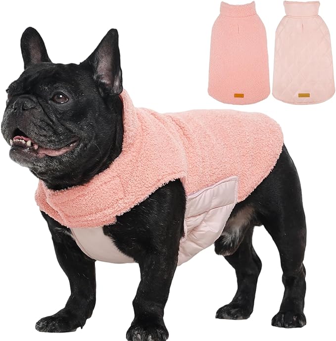 Kuoser Reversible Dog Coat – Warm Fleece & Quilted Waterproof Dog Jacket, Double-Sided Cold Weather Dogs Winter Coat with Harness Hole, Windproof Pet Snow Vest for Small Medium Large Dogs, Pink XS