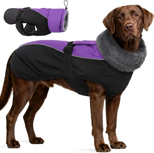 IDOMIK Dog Winter Coat, Reflective Waterproof Dog Jacket for Cold Weather, Warm Pet Coats for Small Medium Large Dogs, High Collar Doggy Fleece Snow Jacket, Winter Vest with Adjustable Buckle,XXL