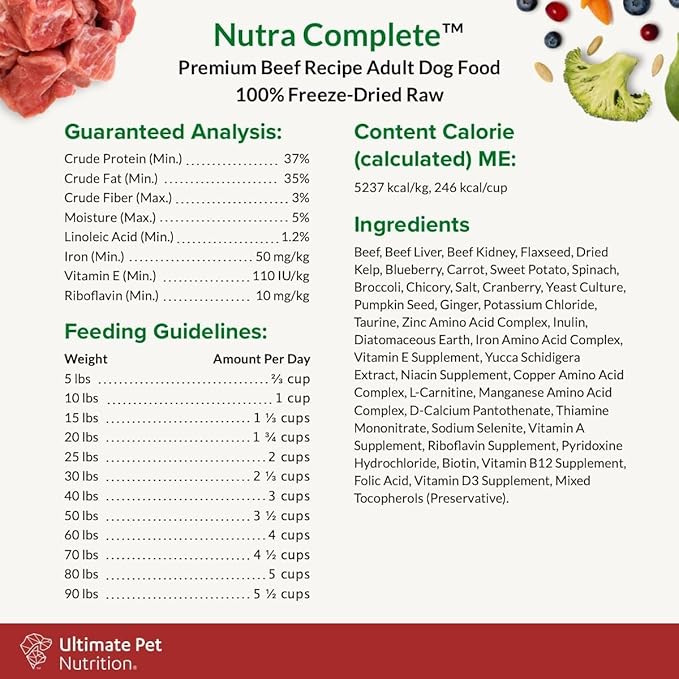 ULTIMATE PET NUTRITION Nutra Complete, 100% Freeze Dried Veterinarian Formulated Raw Dog Food with Antioxidants Prebiotics and Amino Acids, (3 Pound (Pack of 2), Beef)