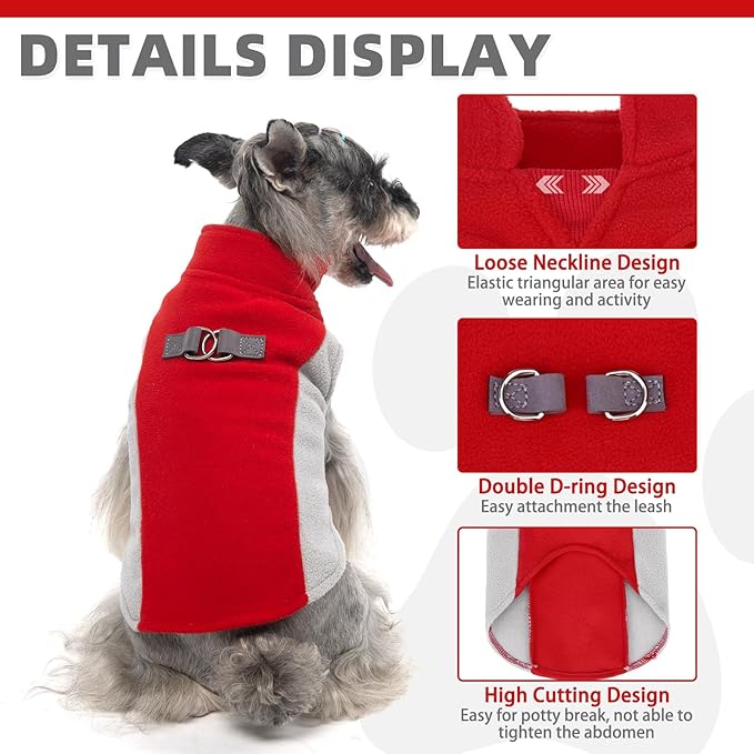 KOOLTAIL Small Dog Sweater - Dog Fleece Vest Jacket with Leash D-Ring for Small Medium Dogs, Soft Pullover Winter Warm Cold Weather Coats, Pet Fall Clothes Outfit for Puppy Cat Boys&Girls, Red M