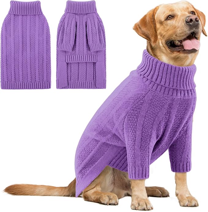 Queenmore XXL Dog Sweater,Large Dog Sweaters for Dogs Girls Boys,Xmas Turtleneck Pullover Pet Sweaters for Large Dogs,Cold Weather Doggie Sweatshirt Knitwear for Golden Retriever,Labrador(Purple,XXL)
