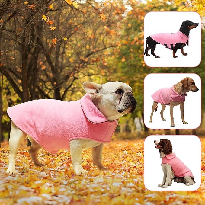 Fleece Dog Coat Winter Pet Jacket Reflective for Cold Weather for Large Medium Small Dogs(Pink,M)