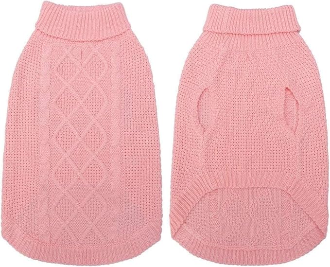 Mihachi Turtleneck Dog Sweater - Winter Coat Apparel Classic Cable Knit Clothes with Leash Hole for Cold Weather, Ideal Gift for Pet in New Year Flesh Pink X-Large