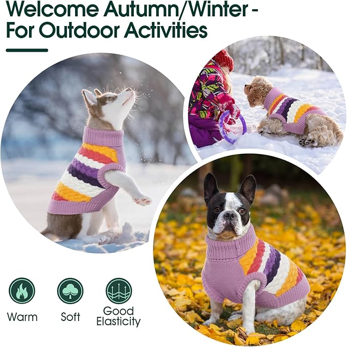 Kuoser Dog Sweater, Pet Cable Knitted Pullover Puppy Warm Clothes, Dog Turtleneck Classic Knitwear Soft Thickening Outfit, Cold Weather Xmas Thermal Wear for Large Size Dogs, Purple 3XL