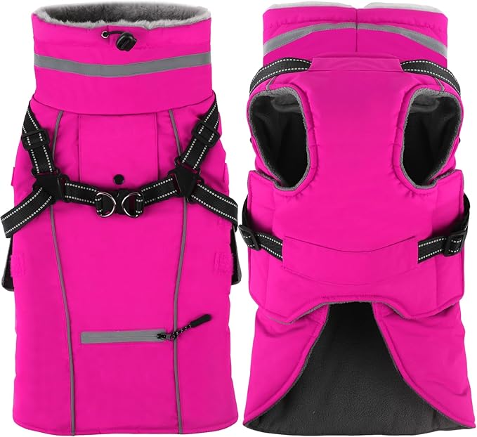 Doglay 2 in 1 Dog Coat with Harness Built-in, Waterproof Dog Winter Jacket with Pocket & Poop Bags, Reflective Adjustable Pet Winter Coat for Small, Medium, Large Dogs
