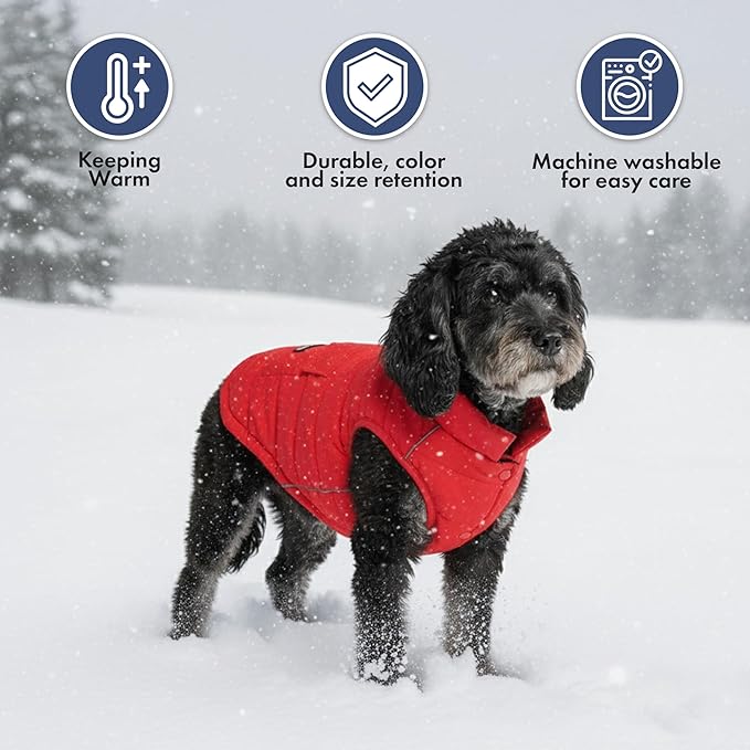Spark Paws Dog Winter Jacket, Water-Resistant Coat, Warm Reflective Windproof Fleece-Interior, for Medium and Large Dogs - Red - 4XL