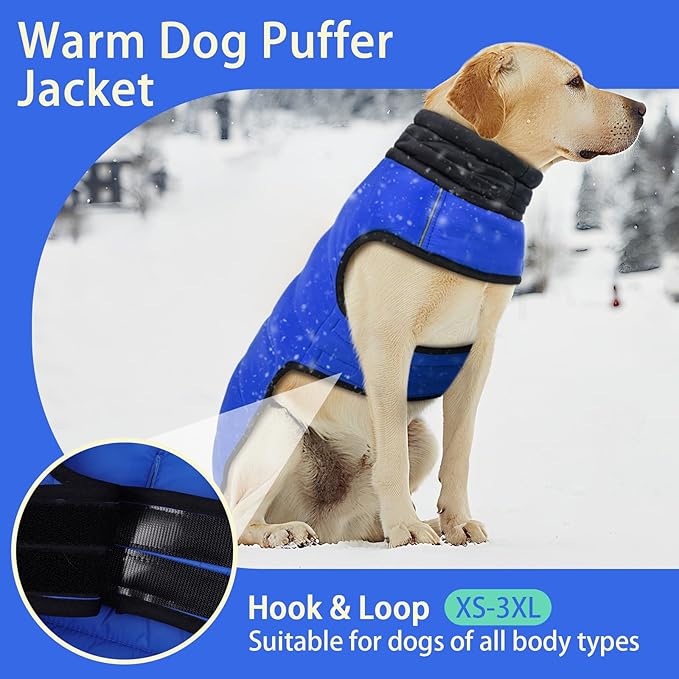 MIGOHI Lightweight Dog Coat, Windproof Dog Jacket, Puffer Jacket for Small Dogs, Padded Vest with Reflective Strips, Warm Snow Vest in Cold Weather, Easy On Hook & Loop Belly, Blue, S