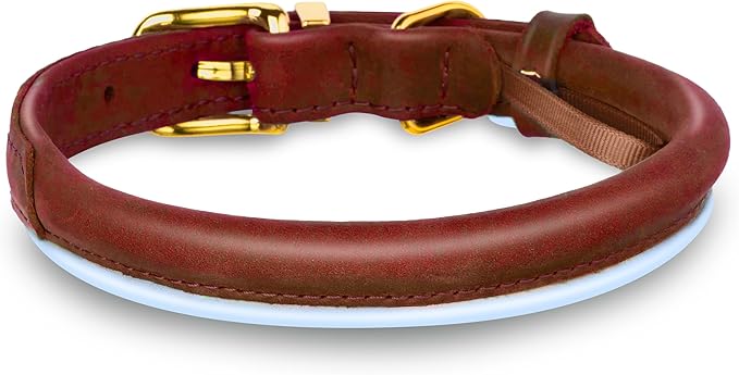 OOPSDOGGY Reflective Rolled Leather Dog Collar Adjustable Soft Padded Pet Collar for Small Medium Large Breed Dogs (Brown, S, 10"-13")