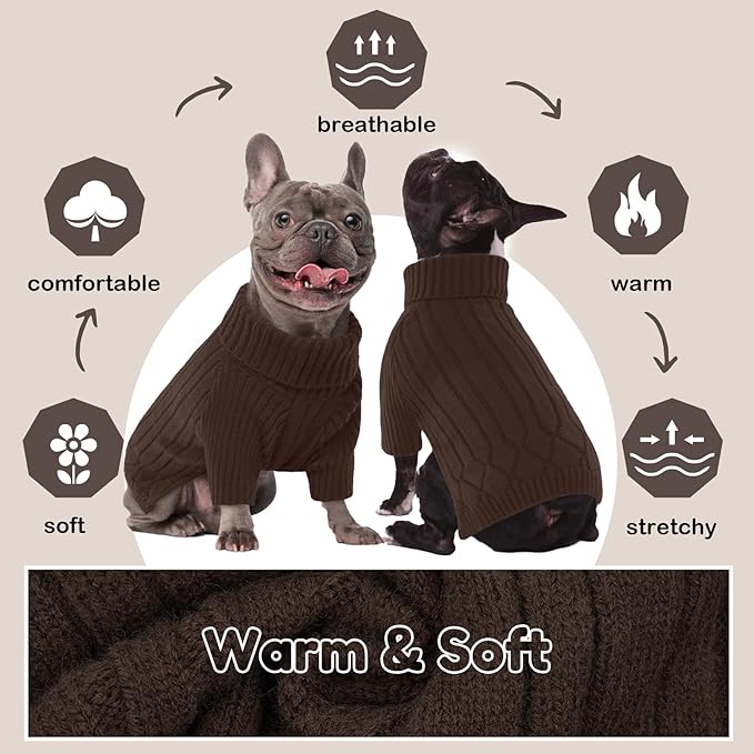 XXL Dog Sweaters for Extra Large Dogs, Warm Winter Fall Dog Sweaters for Dog Girls Boys, Turtleneck Dog Knitwear,Doggie Christmas Sweater,Pet Sweatshirt Clothes Outfit Knit Labrador (Brown XXL)