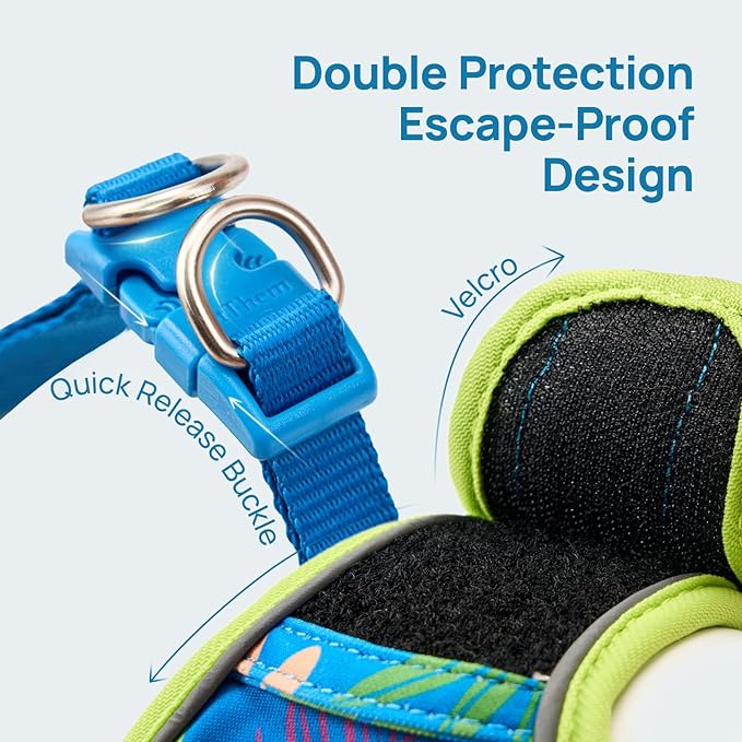 Cat Harness and Leash Set, Step-in Escape Proof Adjustable Vest Harness for Small Medium Large Cats, Lightweight Soft Breathable Reflective Kitten Harness for Walking Travel, Camping(Hawaii Green, M)
