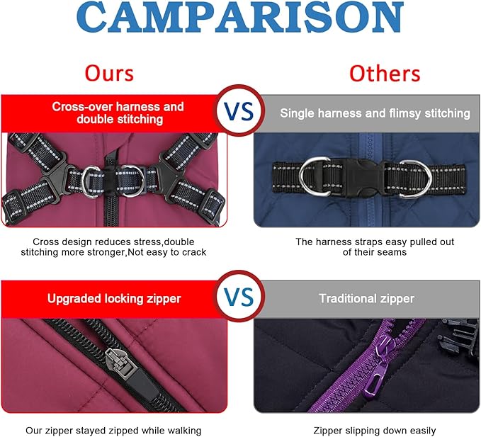 Dog Winter Coat,Warm Jacket Paded Fleece Pet Vest with Built in Harness, Windproof Reflective Cozy Adjustable Snow Dog Coat Clothes with Zipper for Small Medium Large Dogs