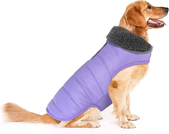 Dog Winter Coat, Waterproof Dog Jacket with Leash Hole, Reflective Adjustable Pet Snow Vest, Warm Fleece Sweater for Small Medium Large Dogs - Light Purple, L
