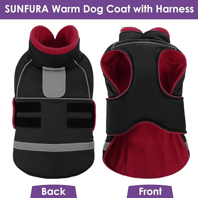 SUNFURA Dog Coat, XXL Dog Winter Jacket, Warm Snow Jacket for Extra Large Dogs, Thick Fleece Sweater Coats for Weimaraner, Labrador, Golden Retriever, Black XX-Large