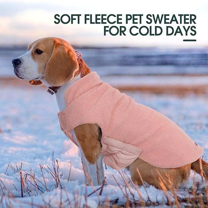 Kuoser Reversible Dog Coat – Warm Fleece & Quilted Waterproof Dog Jacket, Double-Sided Cold Weather Dogs Winter Coat with Harness Hole, Windproof Pet Snow Vest for Small Medium Large Dogs, Pink XL