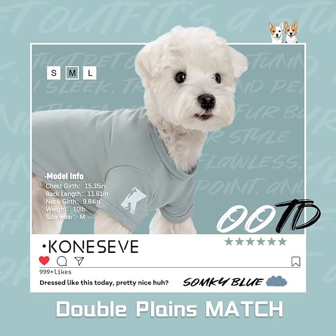 Koneseve Dog Shirt Breathable Cotton Stretchy Soft for Small Pets 2-Pack Sunny Red & Smoky Blue XL
