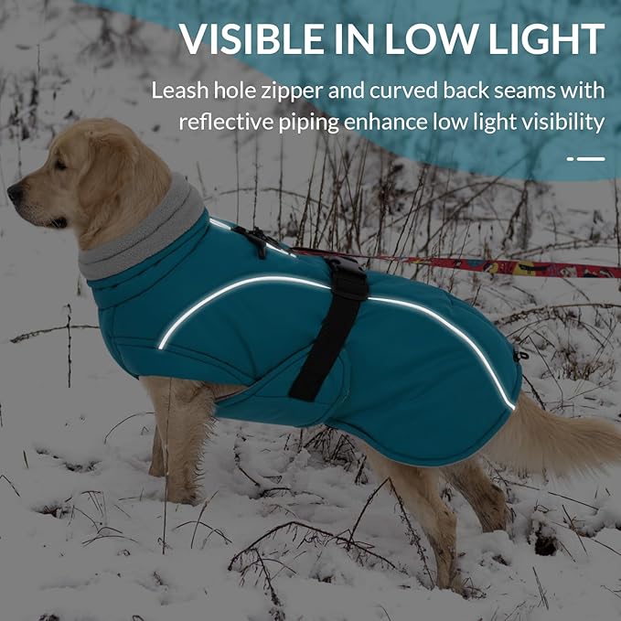 Queenmore Medium Dog Coat, Winter Dog Jacket, Waterproof Puffy Dog Snowsuit, Adjustable Reflective Fleece Lining Warm Padding Parka for Cold Weather, Blue M