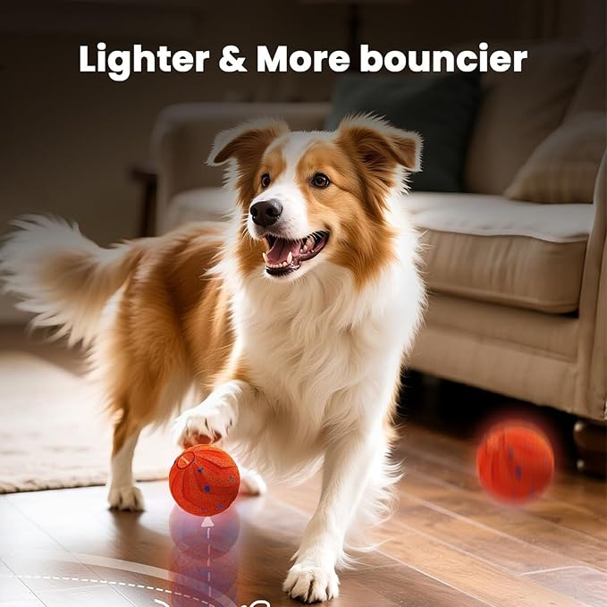 Smart Interactive Dog Toy Automatic Moving Bouncing Chew Herding Ball E-TPU Material for Large and Medium-Sized Dogs Keep Them Busy USB Rechargeable (Orange)