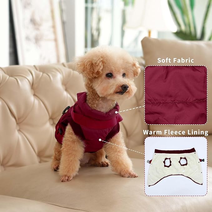 Dog Jacket with Harness,Fleece Lined Warm Puppy Coat for Winter,Soft Windproof Medium Dog Vest,Red L