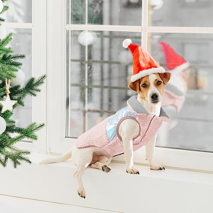 EMUST Dog Jacket, Warm Reversible Dog Winter Coat with Fleece Lining, Thick Plush Puppy Coats, Pink, XL