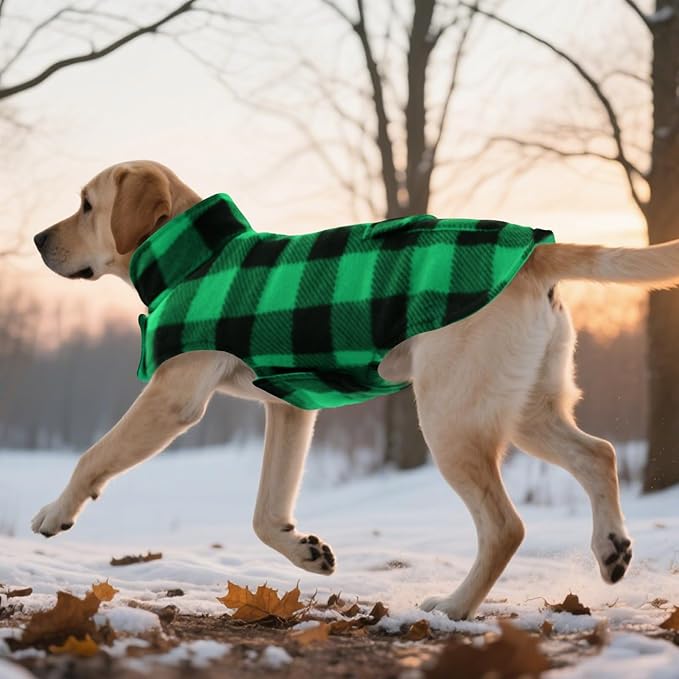 ASENKU Dog Winter Coat, Fleece Doggie Jacket Plaid Reversible Vest Waterproof Windproof Cold Weather Clothes for Small Medium Large Dogs (XS, Green)