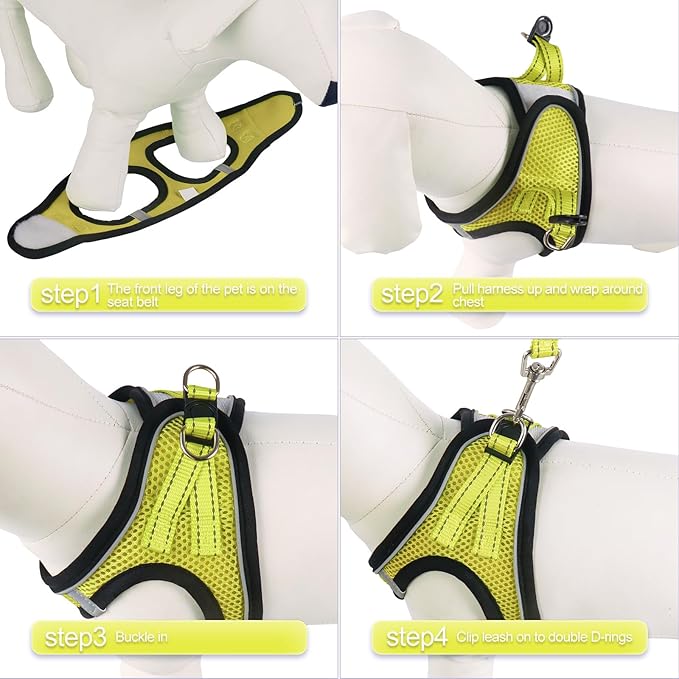 YIMEIS Dog Harness and Leash Set, No Pull Soft Mesh Pet Harness, Reflective Adjustable Puppy Vest for Small Medium Large Dogs, Cats (Fluorescent Yellow, Small (Pack of 1)