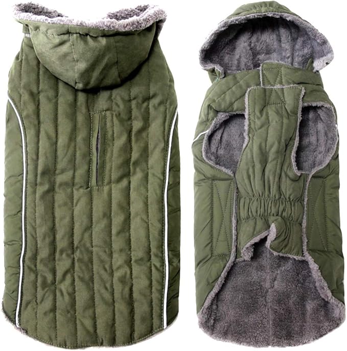 Fleece Dog Hoodie for Small Dogs Super Warm Puppy Jacket for Cold Winter Dog Coats,Green S