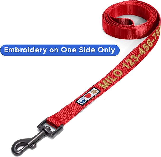 Pawtitas Personalized Dog Leash Embroidered Customize Leash with Your Pet Name & Phone Number Leash Puppy Leash 6 ft Long Dog Leash Puppy Medium Leash Large Leash Leash Red Custom Engraved Name