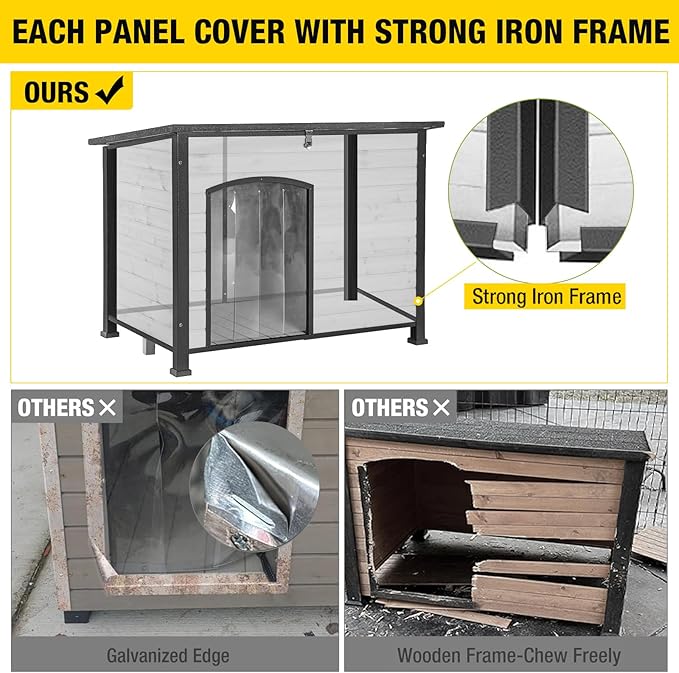 Aivituvin Dog House Outdoor with Insulated Liner, Weatherproof Dog House for Winter, Suitable for Small & Medium & Large Dogs with Unique All-Around Iron Frame(Off-White)