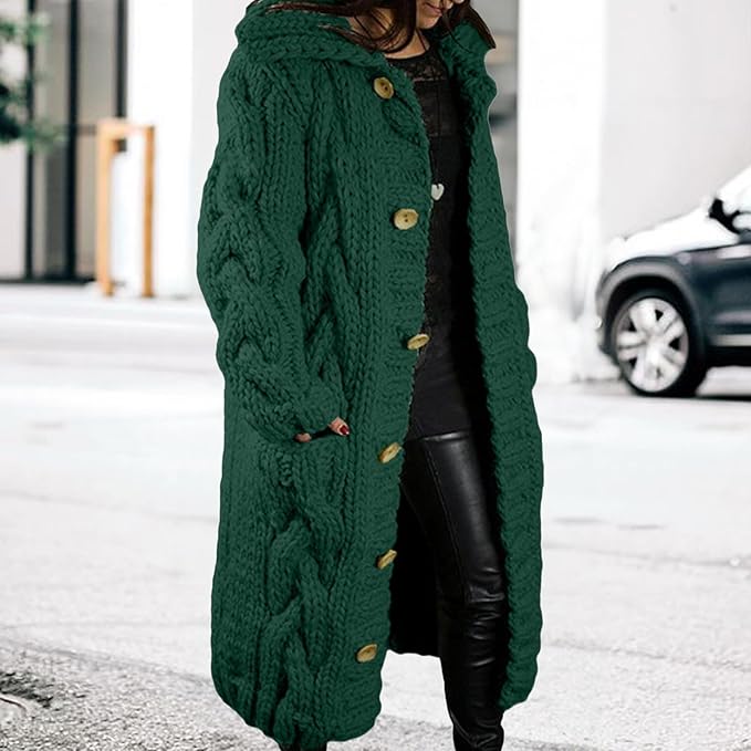 LOAIHA Women Chunky Cable Knit Long Sleeve Cardigan Fall Winter Trendy Oversized Button Down Sweaters Outerwear with Pocket