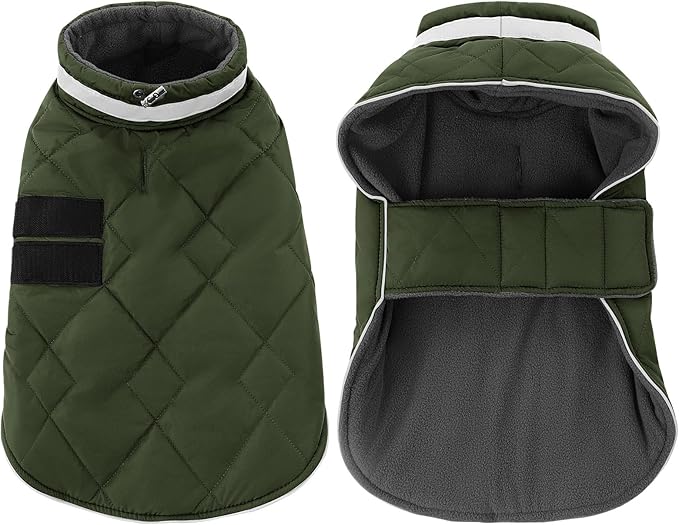 Dog Winter Coat Warm Padded Puppy Jacket Windproof Water Resistant Clothes for Small Medium Large Pets Christmas Sweater Outfit Vest(Green, L)
