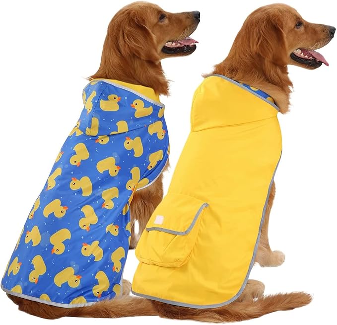 HDE Reversible Dog Raincoat Hooded Slicker Poncho Rain Coat Jacket for Small Medium Large Dogs Ducks/Yellow - 3XL