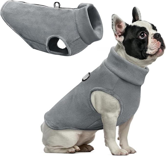 Idepet Dog Fleece Vest Sweater Zip Up Warm Pullover Dogs Jacket with D-Ring Leash Winter Cold Weater Coat Pet Sweatershirt Clothes Hoodie for Small Medium Dogs Boy Girl (Gray, XXS)