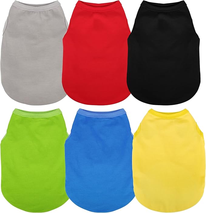 Paiaite 6 Pieces Plain Dog Shirt Sleeveless Puppy Cotton Dog Shirts Breathable Pet Apparel Tank Top Colorful Puppy Sweatshirt Clothes for Small Medium Dogs XL
