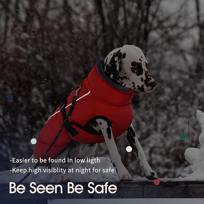 IECOii Extra Warm Dog Coat - Reflective, Adjustable Jacket with Buckle & Fleece Turtleneck for Cold Weather, Soft Winter Coat for Small to Extra Large Dogs