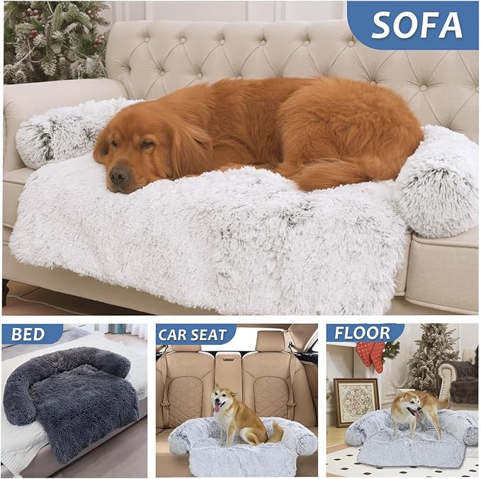 Calming Dogs/Cats Bed Mats, Dog Pad Washable Removable Couch Cover, Plush Long Fur Mat for Pets, Waterproof Lining, Perfect for Small, Medium and Large Dogs and Cats (Navy Blue, 45"x37")