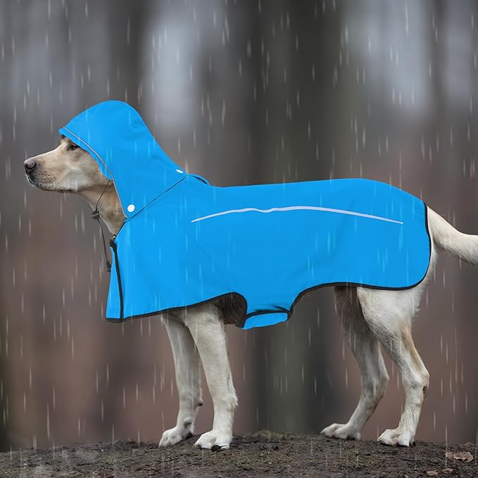 Mile High Life Dog Raincoat, Adjustable Waterproof Pet Rain Jacket, Reflective Hooded Poncho for Small Medium Large Dogs, Lightweight Breathable Pet Rain Coat (Blue,XS Chest 15"-18")