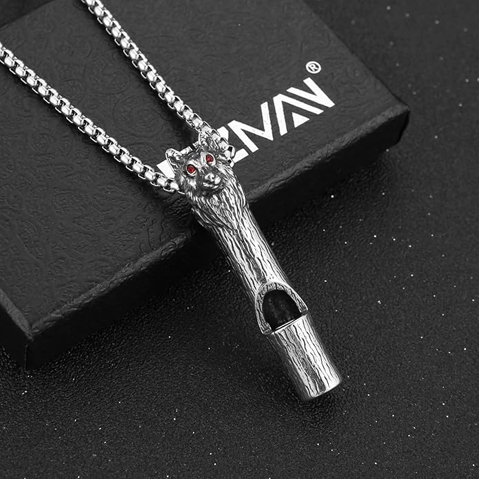 HZMAN Whistle Emergency Necklace for Adults Retro Gothic Wolf Whistle Necklaces Outdoor Survival for Dog Training Camping Hiking Boating Hunting Pendant