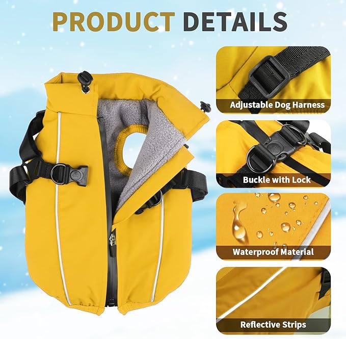 Dog Winter Coat Reflective Water-Resistant Jacket, Fleece Lined Windproof Puppy Coat with Back Zipper & D-Ring, Cold Weather Dog Coats for Small Medium Large Dogs (S, Orange)