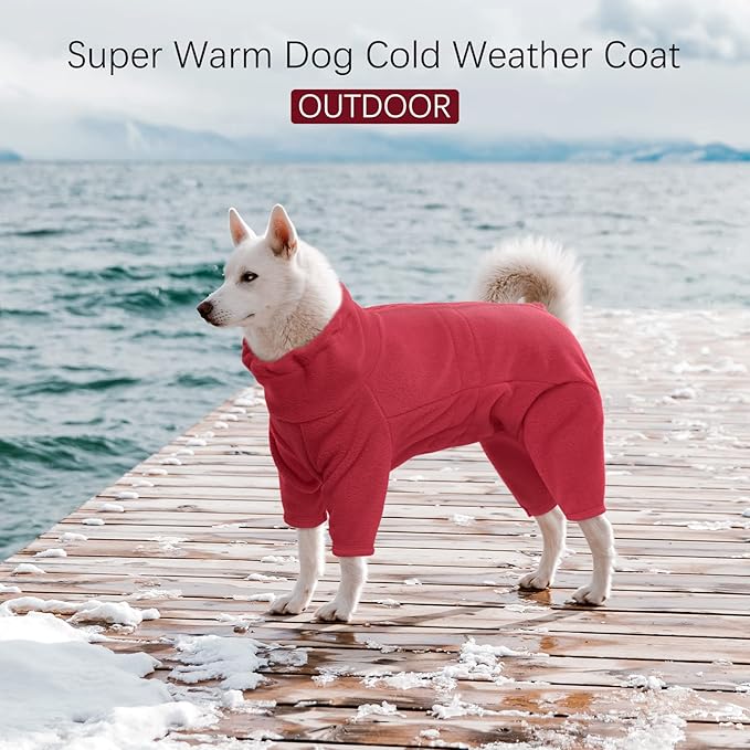 ROZKITCH Dog Snow Jacket, Pet Windproof Warm Cold Weather Jacket Vest Cozy Jumpsuit Apparel Outfit Clothes for Large Giant Dog Walking Hiking Sleep Red 4XL