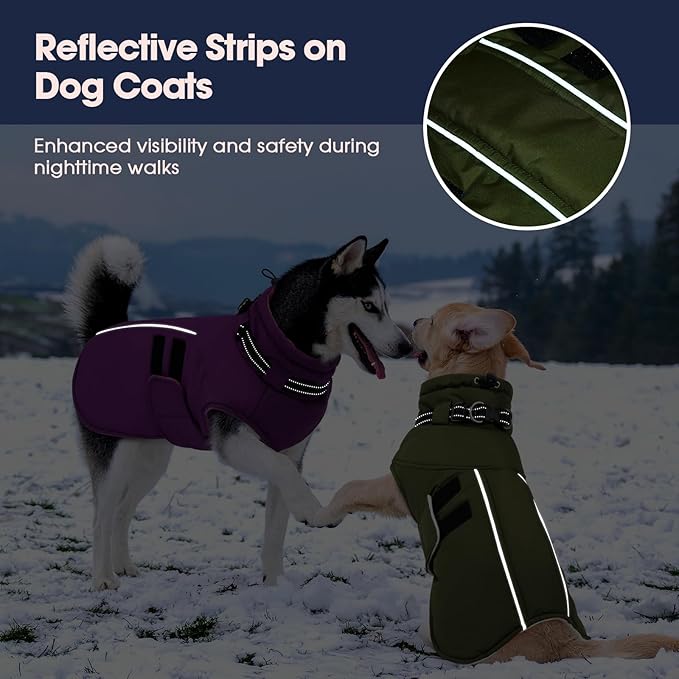 IECOii XXXL Dog Coat for Large Dogs Waterproof Dog Jacket with Collar Built in, Reflective Winter Jacket with Fleece Lined Warm Cold Weather Coats for Extra Large Dogs, Great Dane, Army Green - 3XL