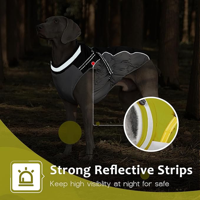 Dog Winter Coat with Harness, Dog Jacket, Pet Clothes with Zipper on Back, Waterproof Windproof Warm Vest, Reflective Cold Weather Coats, for Small Medium Large Dogs, Thick, Green, XL