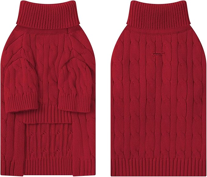 Small Dog Thermal Pullover Sweater, Classic Turtleneck Cable Knitwear Dog Clothes for Cold Weather Warm Pet Clothes for Chihuahua, Bulldog, Dachshund, Pug Red X-Large