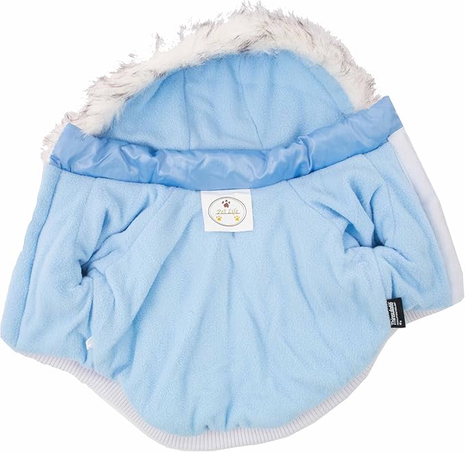 PET LIFE Classic Metallic Fashion Pet Dog Coat Jacket Parka w/ 3M Insulation and Removable Hood, Medium, Sky Blue