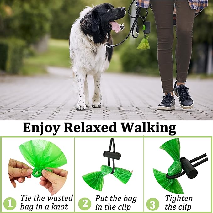 Dog Poop Bag Holder (2 Pack) Poop Bag Holder for Leash Attachment, Doggie Pet Waste Bag Dispenser, Puppy Potty Carrier Small Doggy Zipper Pouch with Carabiner Clip, Black