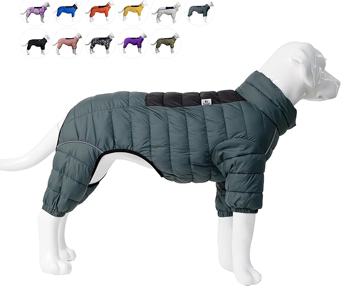 Lovelonglong Dog Coat - Warm Jacket, 4 Legs Covered Waterproof Windproof Reflective Dog Vest, Zippered Adjustable Outdoor Snow Jacket for Small to XXXXL Dogs, ArmyGreen