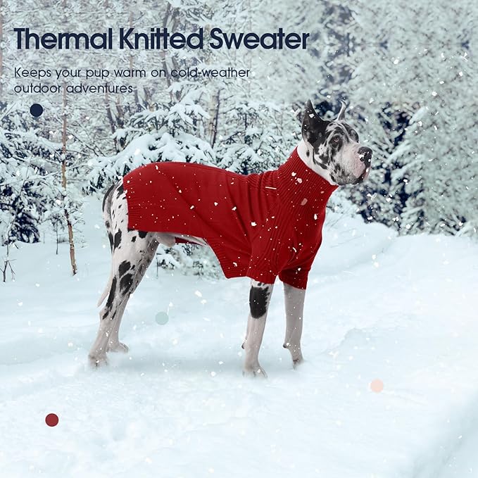 IECOii XXL Dog Sweater,Thermal Knit Big Dog Sweater Christmas,Pet Turtleneck Doggy Sweatshirt for Extra Large Dogs Boy Girl,Stretchy Large Dogs Cold Weather Outfit Pitbull Clothes,(Red,2XL)