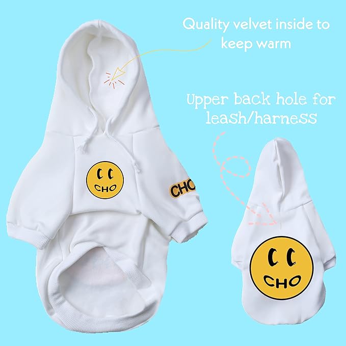 ChoChoCho Smiley Dog Hoodie Stylish Dog Clothes Smiley Face Sweater Cotton Sweatshirt Fashion Outfit for Dogs Cats Puppy Small Medium Large (S, White)