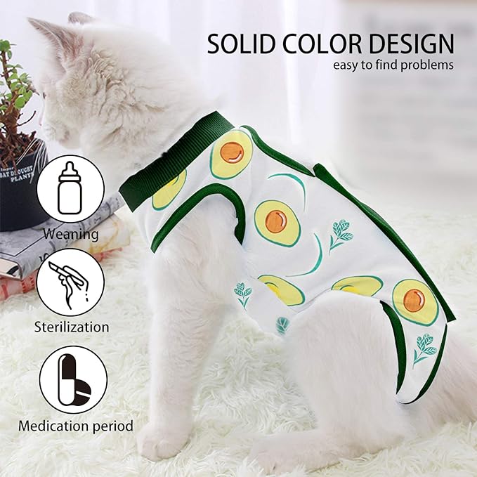 Cat Professional Surgical Recovery Suit,E-Collar Alternative for Cats Dogs,After Surgery Wear, Pajama Suit,Home Indoor Pets Clothing (M (6-8 1bs), Avocado)