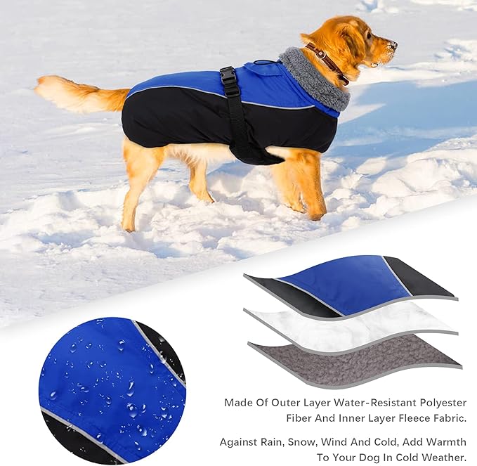 IDOMIK Dog Winter Coat, Reflective Waterproof Dog Jacket for Cold Weather, Warm Pet Coats for Small Medium Large Dogs, High Collar Doggy Fleece Snow Jacket, Winter Vest with Adjustable Buckle,XL