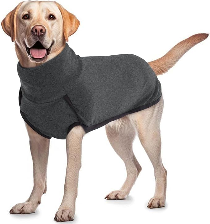 ROZKITCH Fleece Dog Winter Coat Soft Pullover Pajamas, Windproof Warm Cold Weather Jacket Vest with Leash Hole, Jumpsuit Apparel Outfit Clothes for Walking Hiking Travel Sleep Black XL